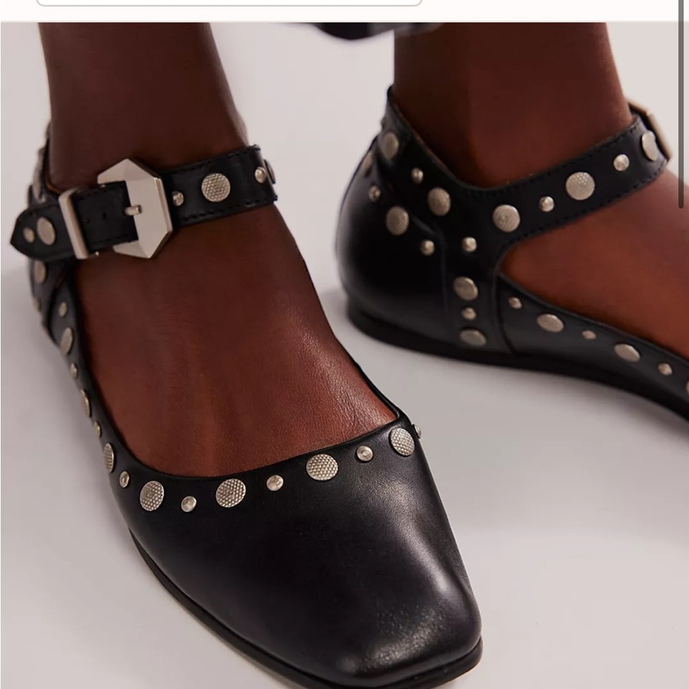 Free People Black Studded Flats with Silver Accents